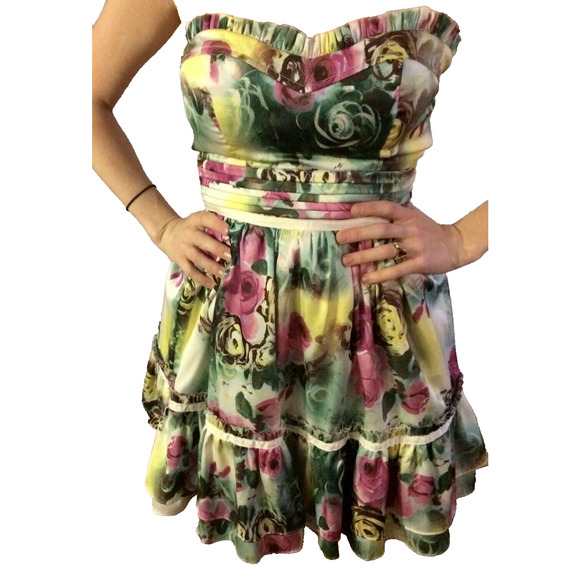 MINUET Dress Womens Small Strapless LILAC PINK FLORAL WEDDING CRUISE PARTY Dress - Picture 1 of 6